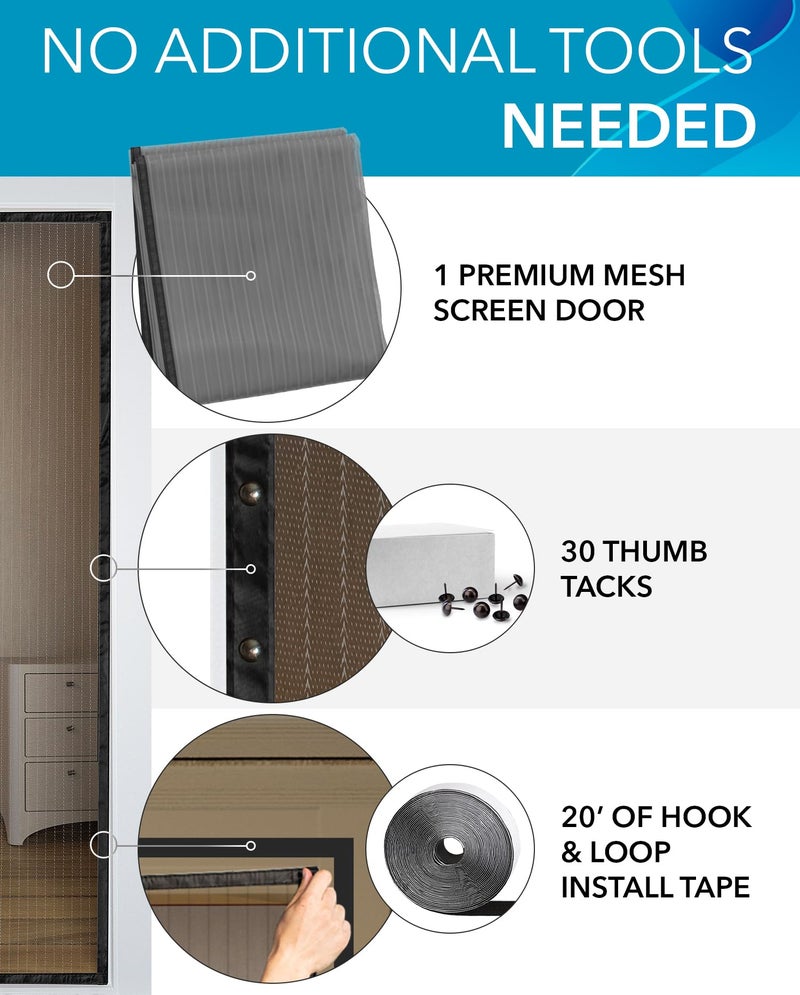 Flux Phenom The Original Magnetic Screen Door 38x82 Inch - Easy Install  Strong Magnet Strength  Self-Sealing Mesh  Pet Tested  Hands-Free Entry  Door Screen Magnetic Closure  Keeps Bugs Out - Gray - Image 3